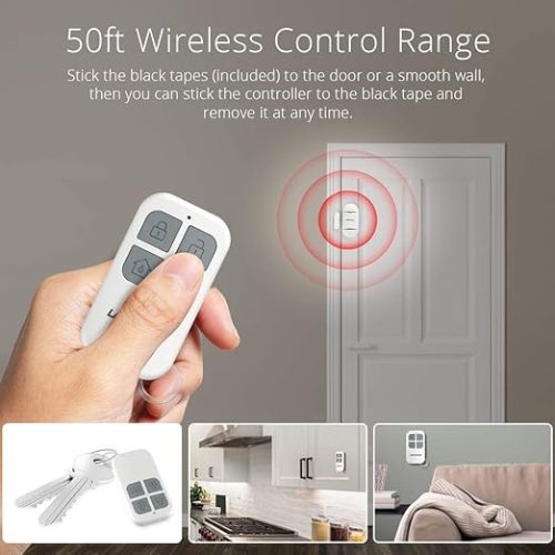 LACORAMO Door Sensor Alarm – 130dB Vezeték Nélküli Ajtó- és Ablakriasztó 2 Távirányítóval - kulcskarika hiányzik