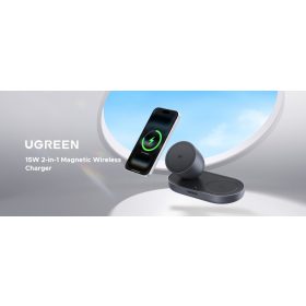   UGREEN Zapix Magnetic Wireless Charger – 2 az 1-ben Qi2 Mágneses Vezeték Nélküli Töltő