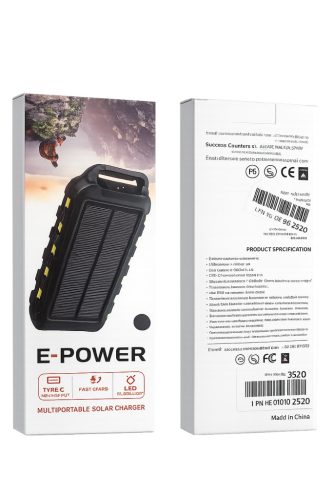 Napelemes Power Bank és LED Lámpa - ( USB-C kábel nélkül )10.000 mAh