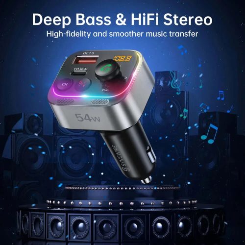 Syncwire Bluetooth 5.4 FM Transmitter Car Adapter 54W – PD 36W + QC3.0 18W Autós Töltő és Kihangosító - felbontott