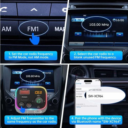 Syncwire Bluetooth 5.4 FM Transmitter Car Adapter 54W – PD 36W + QC3.0 18W Autós Töltő és Kihangosító - felbontott